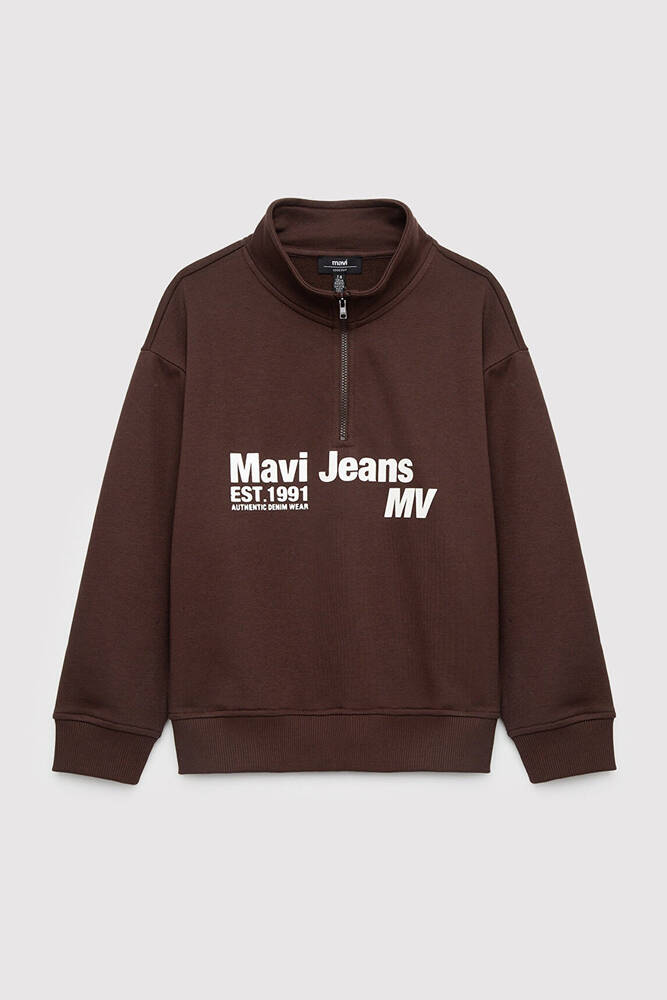 Erkek Çocuk Mavi Jeans Baskılı Yarım Fermuarlı Sweat 6S10142-88067 Kahve - 2