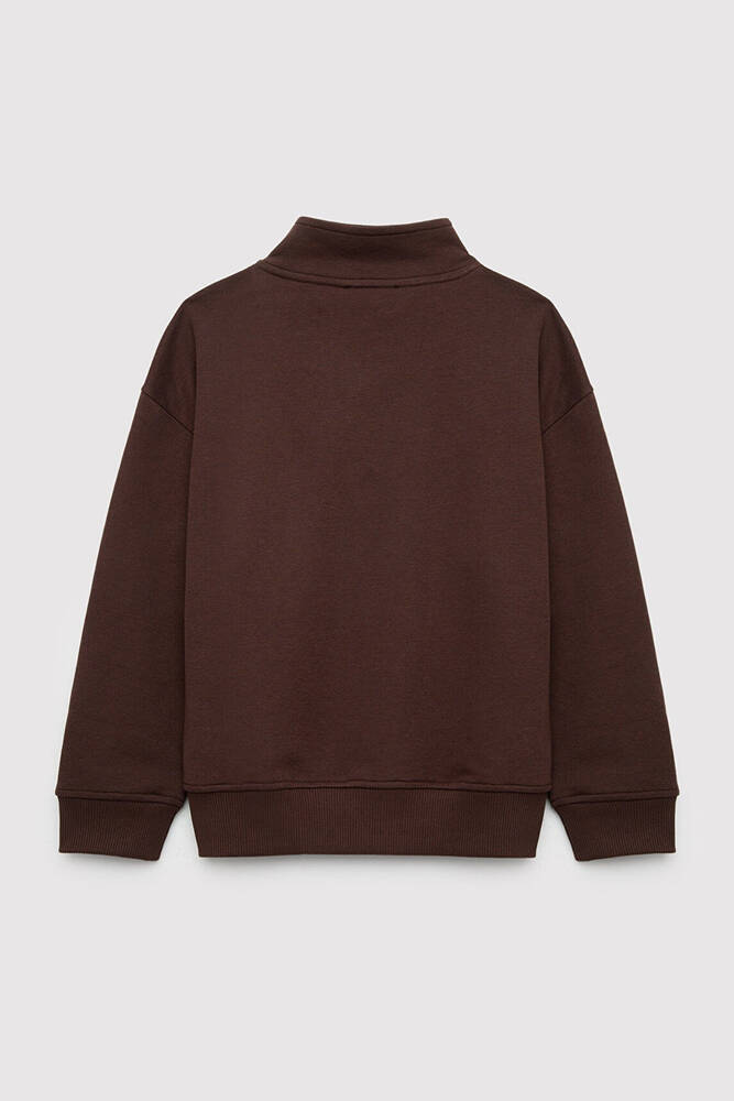 Erkek Çocuk Mavi Jeans Baskılı Yarım Fermuarlı Sweat 6S10142-88067 Kahve - 3
