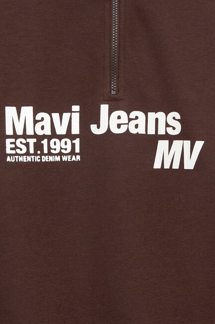 Erkek Çocuk Mavi Jeans Baskılı Yarım Fermuarlı Sweat 6S10142-88067 Kahve - 5