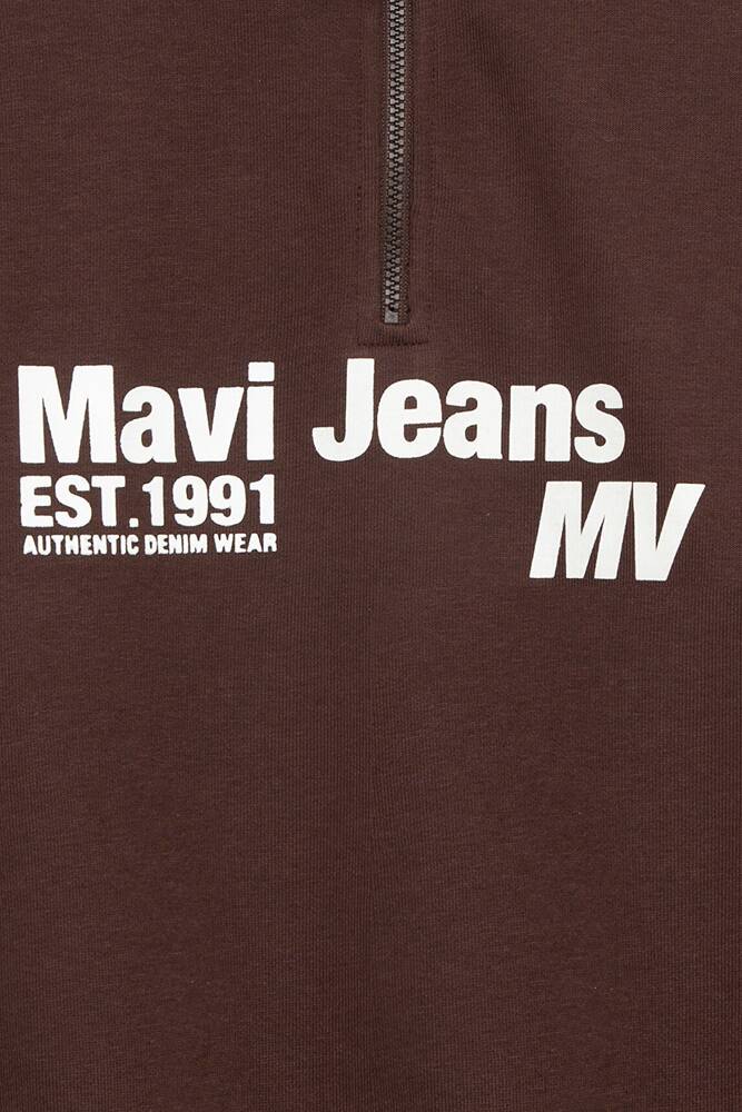 Erkek Çocuk Mavi Jeans Baskılı Yarım Fermuarlı Sweat 6S10142-88067 Kahve - 5