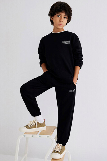 Erkek Çocuk Mavi Logo Baskılı Eşofman Altı 6010004-900 Siyah (1)