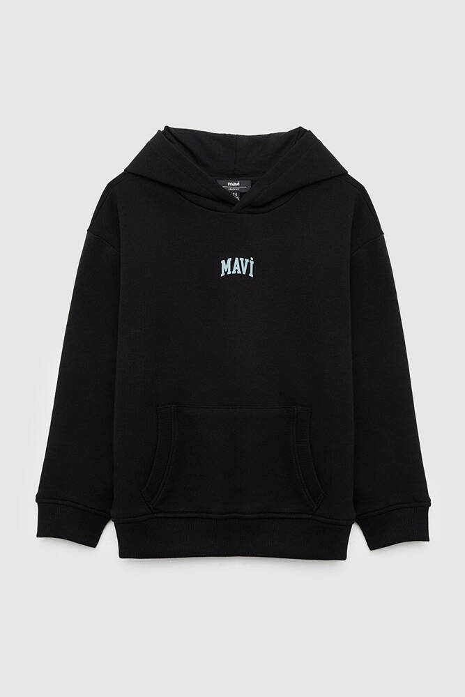Erkek Çocuk Mavi Logo Baskılı Kapüşonlu Sweat 6S10199-900 Siyah 