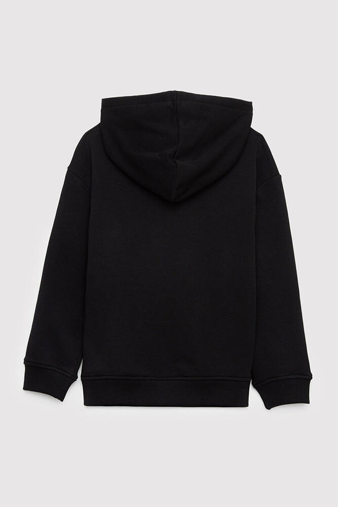 Erkek Çocuk Mavi Logo Baskılı Kapüşonlu Sweat 6S10199-900 Siyah 