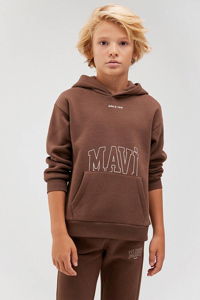 Erkek Çocuk Mavi Logo Baskılı Sweat 6S10053-70243 Kahve 