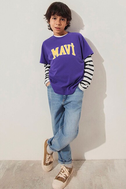 Erkek Çocuk Mavi Logo Baskılı Tişört 6610030-70692 Mor (1)