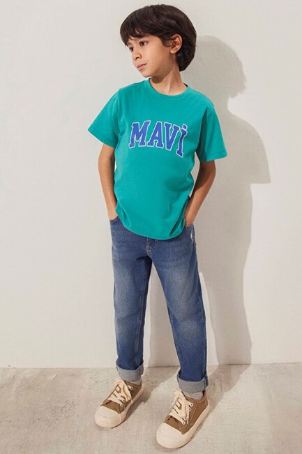 Erkek Çocuk Mavi Logo Baskılı Tişört 6610030-71711 Yeşil (1)