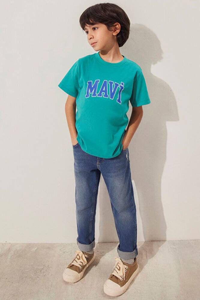 Erkek Çocuk Mavi Logo Baskılı Tişört 6610030-71711 Yeşil 