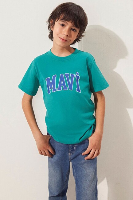 Erkek Çocuk Mavi Logo Baskılı Tişört 6610030-71711 Yeşil (2)