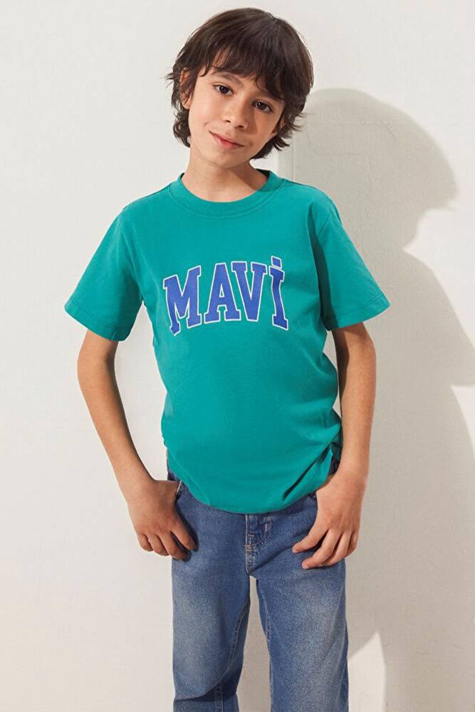 Erkek Çocuk Mavi Logo Baskılı Tişört 6610030-71711 Yeşil 