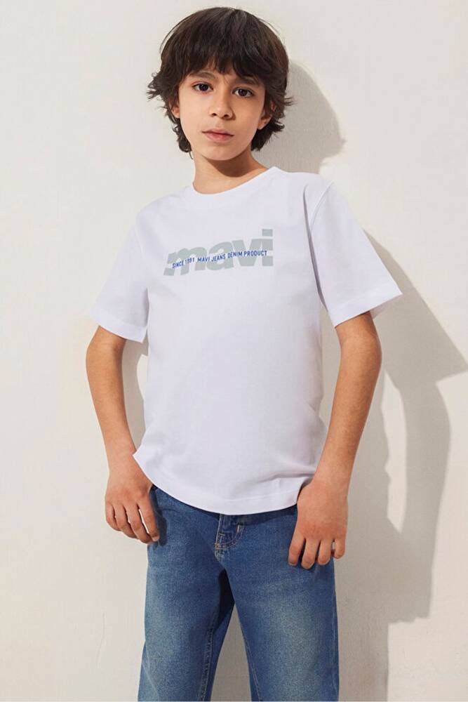 Erkek Çocuk Mavi Logo Baskılı Tişört 6610286-620 Beyaz 