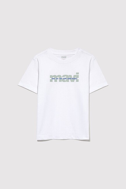 Erkek Çocuk Mavi Logo Baskılı Tişört 6610286-620 Beyaz (3)