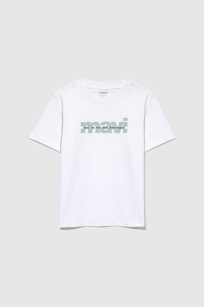 Erkek Çocuk Mavi Logo Baskılı Tişört 6610286-620 Beyaz 