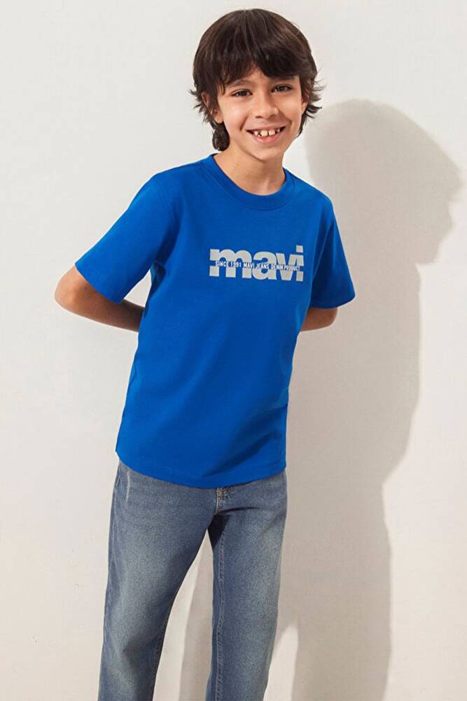 Erkek Çocuk Mavi Logo Baskılı Tişört 6610286-82491 Mavi 