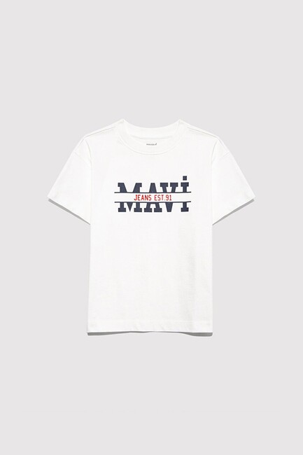 Erkek Çocuk Mavi Logo Baskılı Tişört 6610397-70057 Ekru (1)