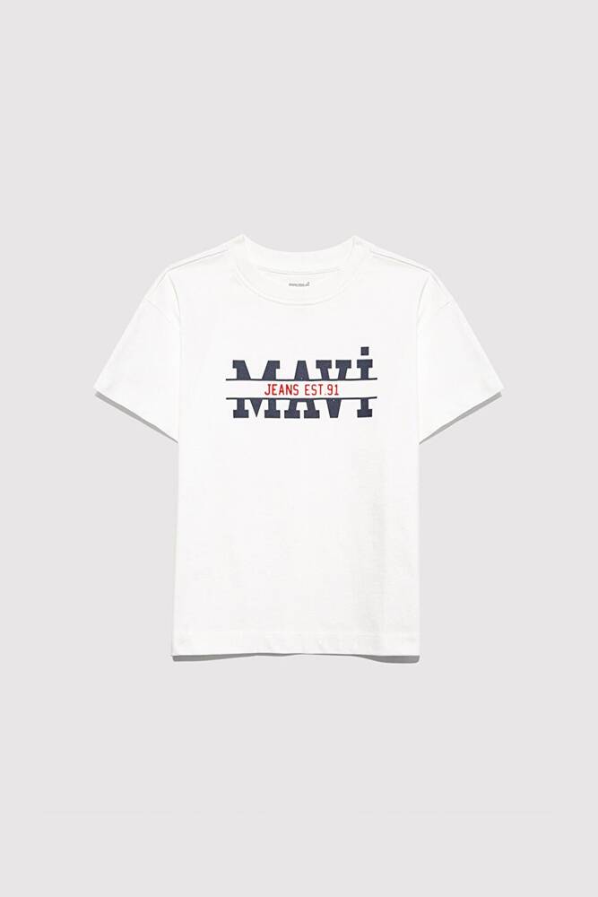 Erkek Çocuk Mavi Logo Baskılı Tişört 6610397-70057 Ekru 