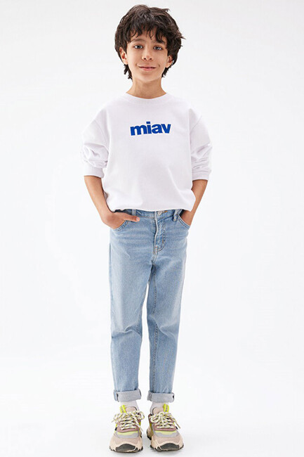 Erkek Çocuk Miav Baskılı Sweatshirt 6610031-620 Beyaz (1)