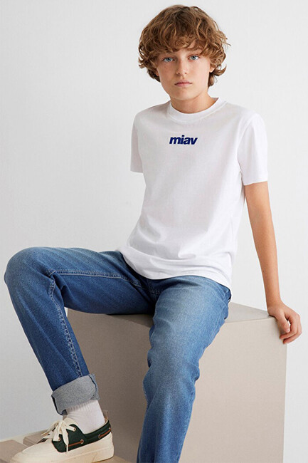 Erkek Çocuk Miav Baskılı Tişört 66332620 Beyaz (1)