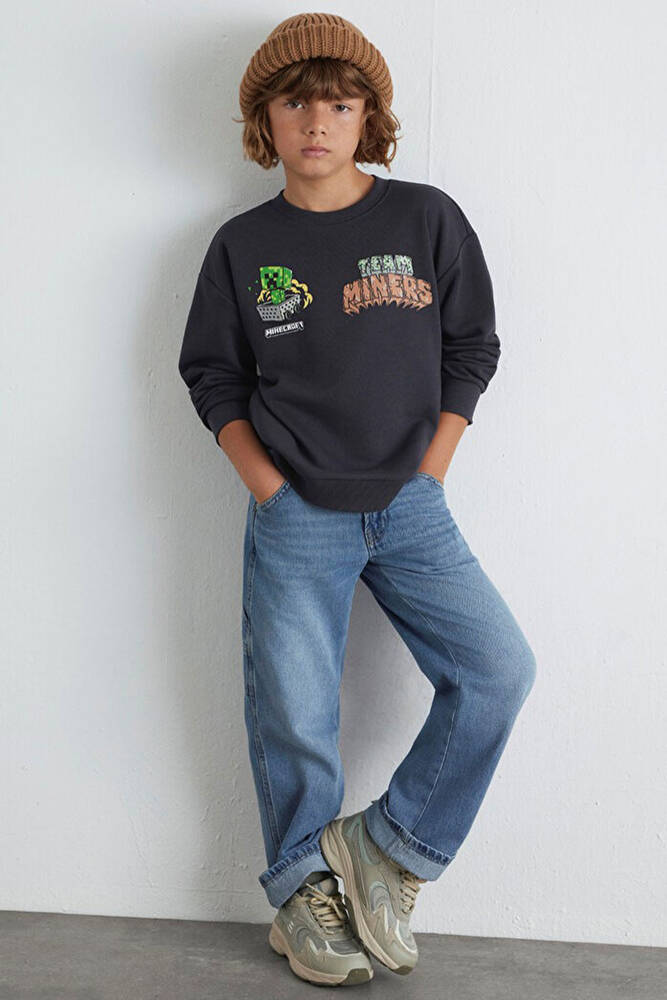 Erkek Çocuk Mınecraft Baskılı Sweat 6S10129-70087 Gri 