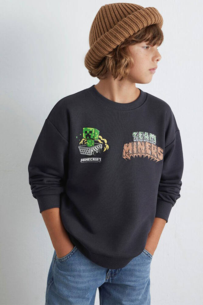 Erkek Çocuk Mınecraft Baskılı Sweat 6S10129-70087 Gri 