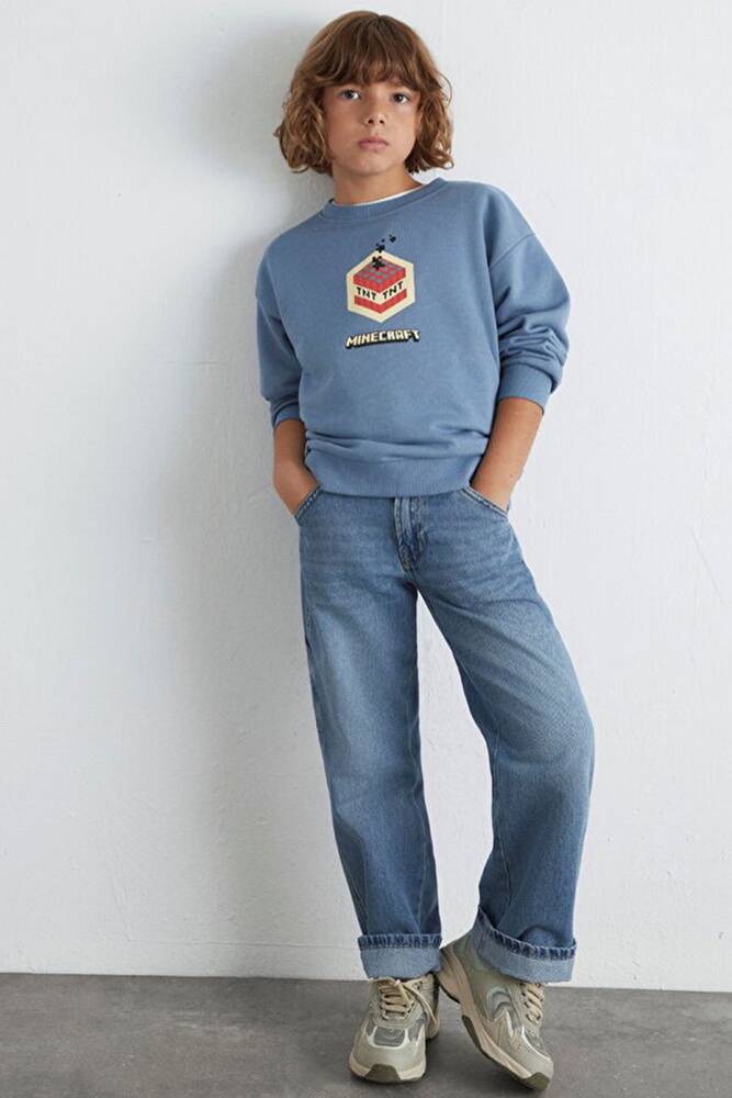Erkek Çocuk Mınecraft Baskılı Sweat 6S10130-85518 Mavi 