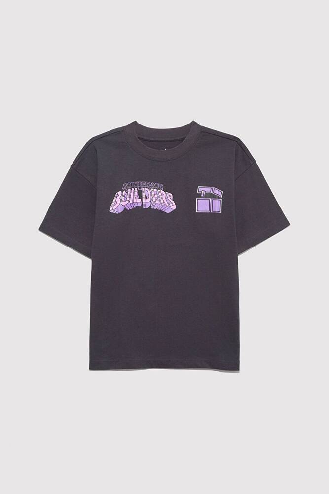 Erkek Çocuk Mınecraft Baskılı Tişört 6610379-70087 Gri 