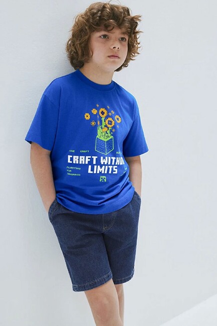 Erkek Çocuk Mınecraft Baskılı Tişört 6610436-82491 Mavi (1)