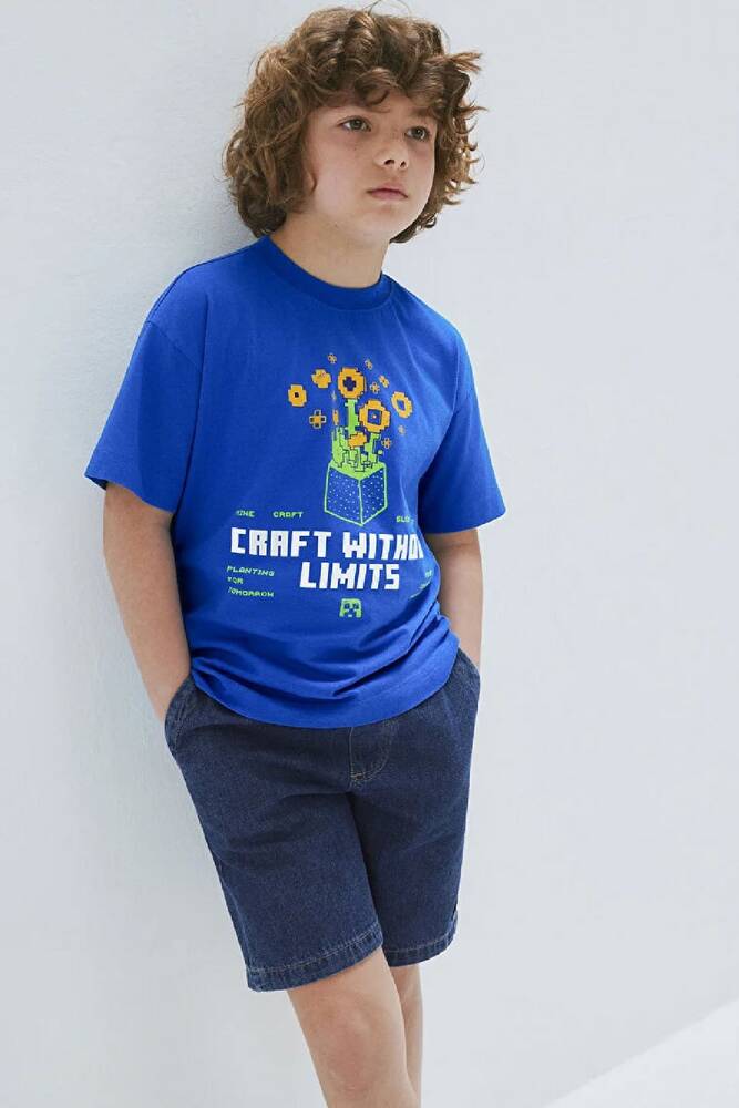 Erkek Çocuk Mınecraft Baskılı Tişört 6610436-82491 Mavi 