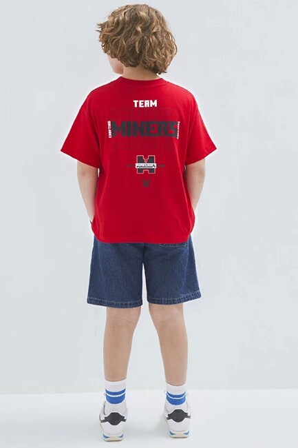 Erkek Çocuk Mınecraft Team Baskılı Tşiört 6610434-70478 Kırmızı (3)