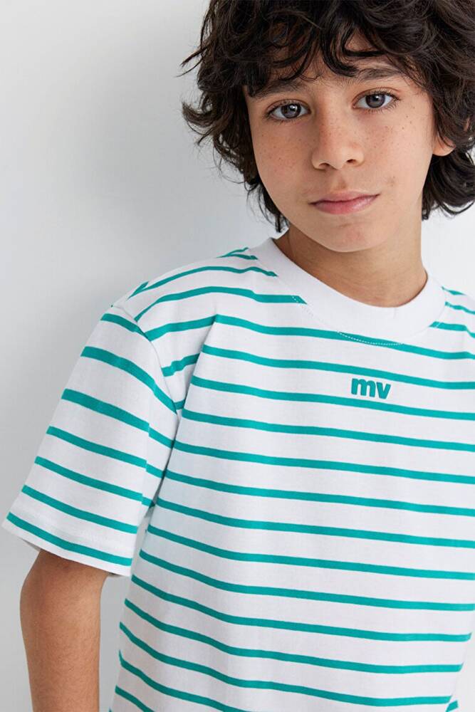 Erkek Çocuk MV Baskılı Çizgili Tişört 6610252-89156 Yeşil 
