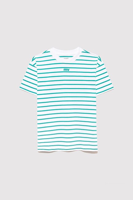 Erkek Çocuk MV Baskılı Çizgili Tişört 6610252-89156 Yeşil (2)
