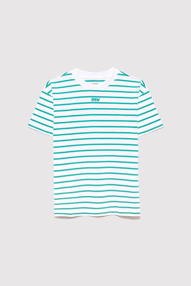 Erkek Çocuk MV Baskılı Çizgili Tişört 6610252-89156 Yeşil 