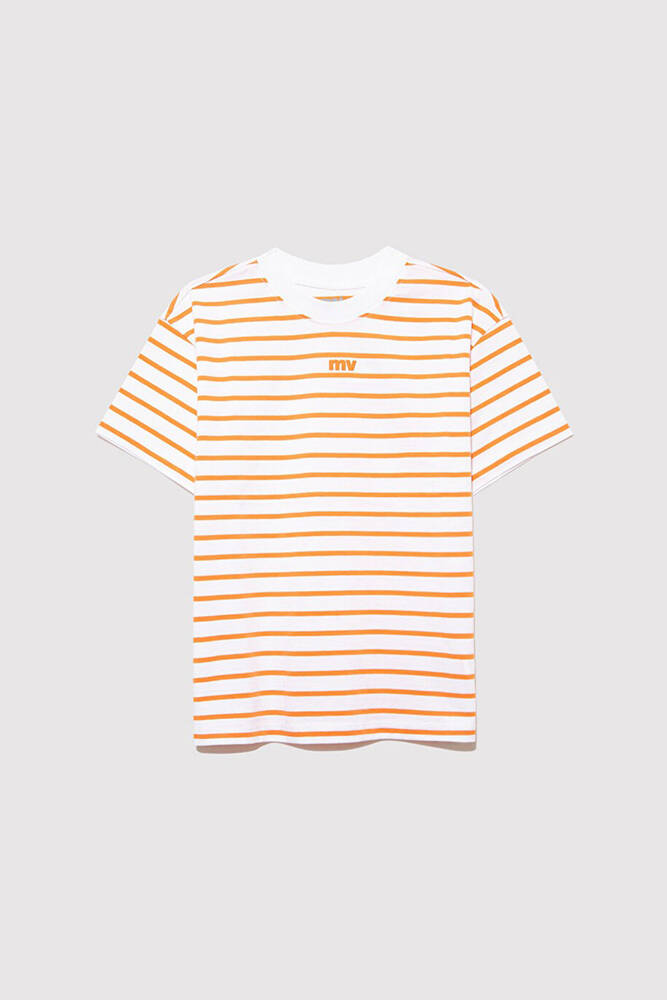 Erkek Çocuk MV Baskılı Çizgili Tişört 6610252-89160 Turuncu 