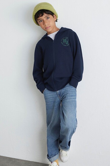 Erkek Çocuk MV Baskılı Fermuarlı Sweat 6S10127-82318 Lacivert (1)