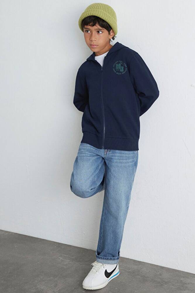 Erkek Çocuk MV Baskılı Fermuarlı Sweat 6S10127-82318 Lacivert 