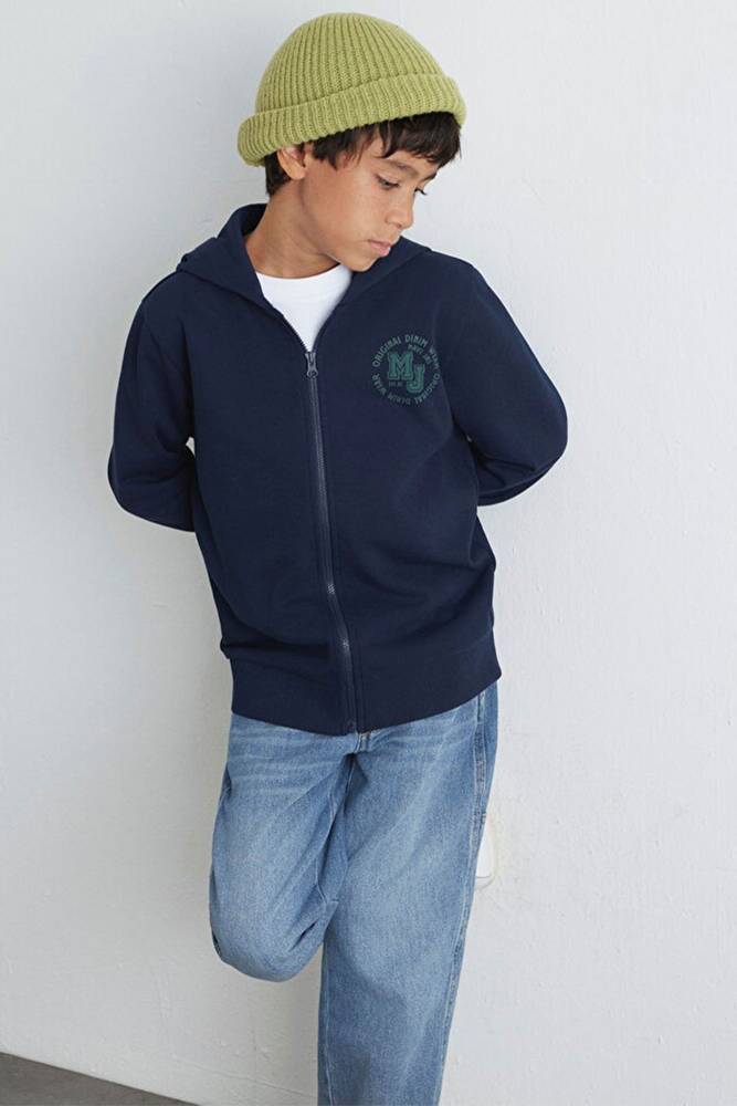 Erkek Çocuk MV Baskılı Fermuarlı Sweat 6S10127-82318 Lacivert 