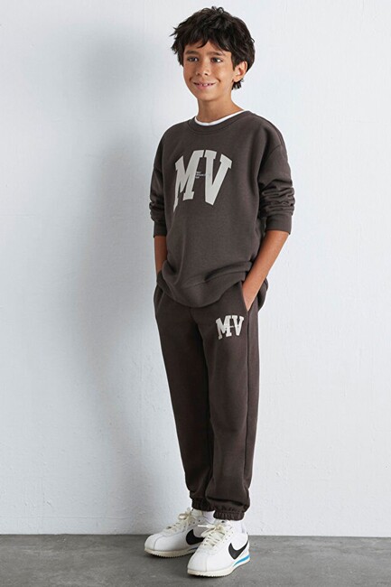 Erkek Çocuk MV Logo Baskılı Eşofman Altı 6010010-71593 Kahve (1)
