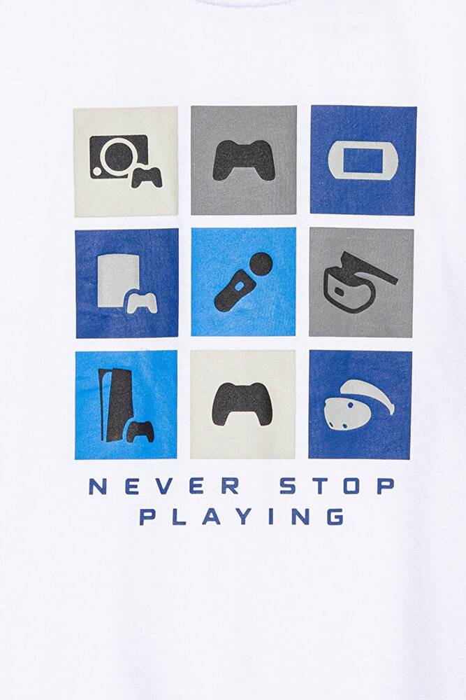 Erkek Çocuk PS Never Stop Baskılı Tişört 6610374-620 Beyaz 