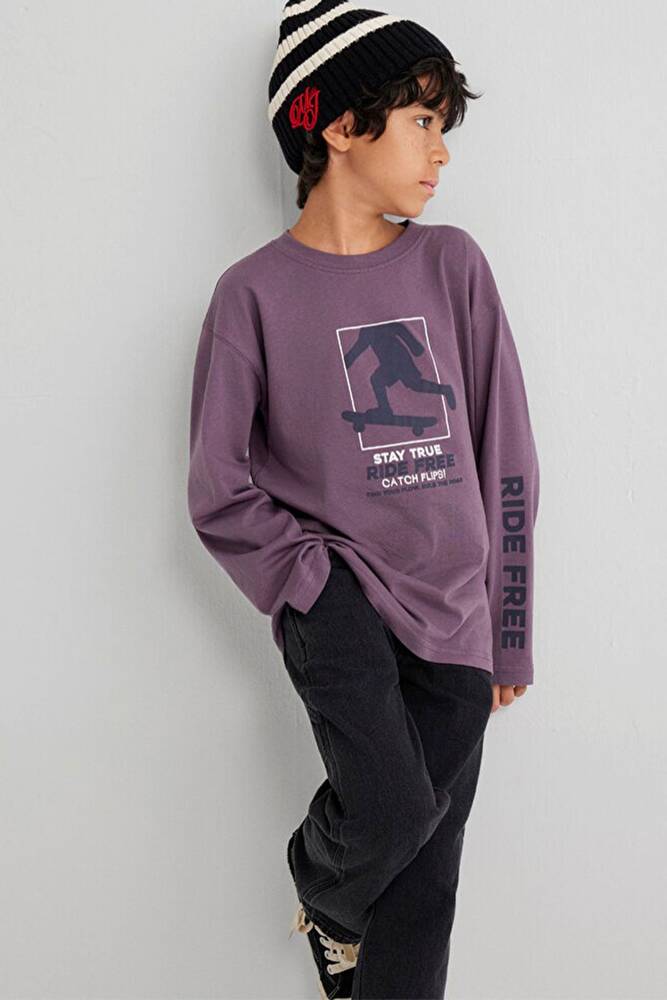 Erkek Çocuk Stay True Baskılı Tişört 6610366-70656 Bej 