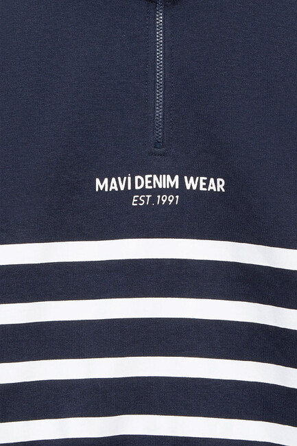 Erkek Çocuk Yarı Fermuarlı Çizgili Sweat 6S10067-82318 Lacivert - Thumbnail