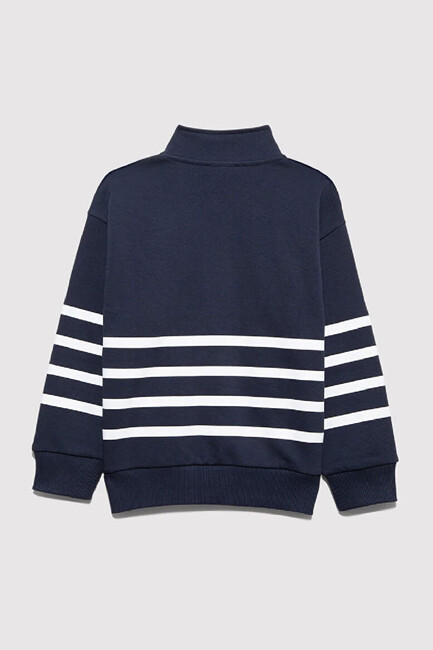 Erkek Çocuk Yarı Fermuarlı Çizgili Sweat 6S10067-82318 Lacivert (2)