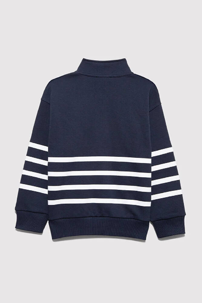 Erkek Çocuk Yarı Fermuarlı Çizgili Sweat 6S10067-82318 Lacivert 