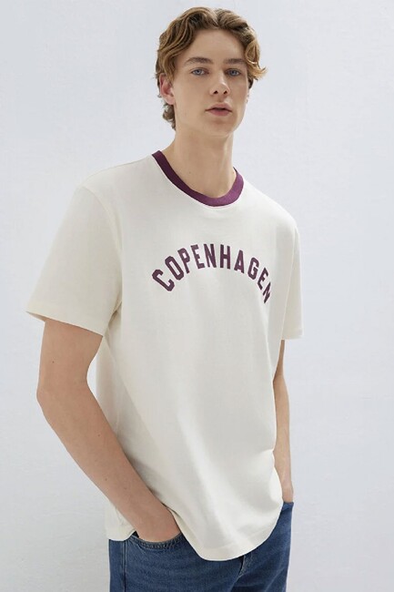 Erkek Copenhagen Baskılı Tişört 0613172-70056 Ekru (1)