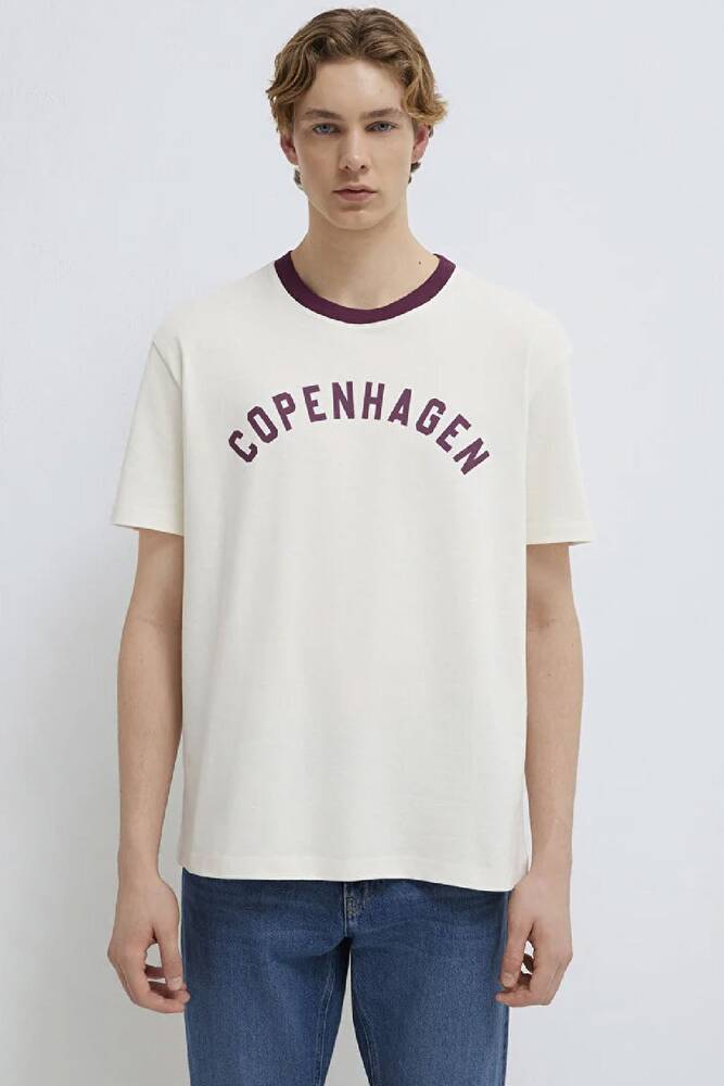 Erkek Copenhagen Baskılı Tişört 0613172-70056 Ekru 