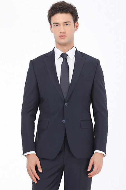 Erkek Desenli Modern Fit Yün Karışımlı Takım Elbise 10139713 Lacivert (2)