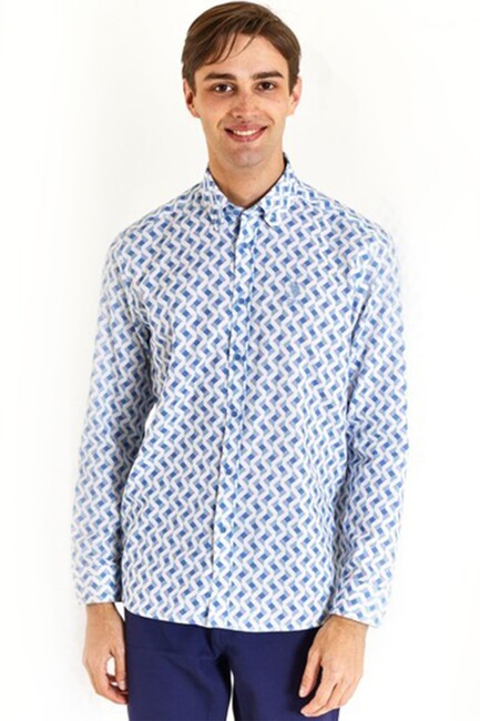 Erkek Dokuma Gömlek 000-1851465 Mavi (1)