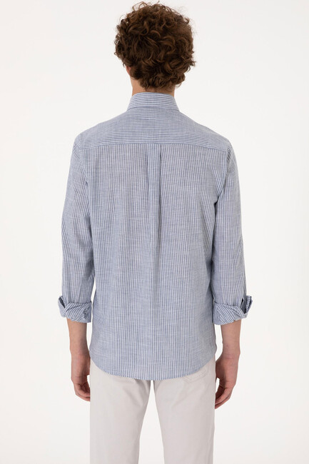 Erkek Dokuma Gömlek 000-2106492 Lacivert - Thumbnail