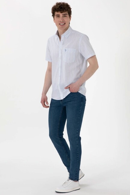 Erkek Dokuma Gömlek 000-2106598 Mavi - Thumbnail