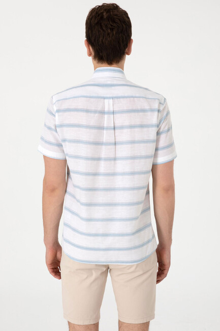 Erkek Dokuma Gömlek 000-2106624 Mavi - Thumbnail