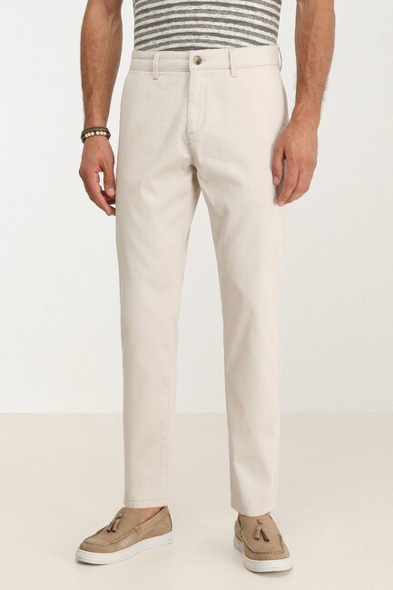 Erkek Dokuma Slim Fit Casual Pamuk Karışımlı Pantolon 10140836 Bej (3)