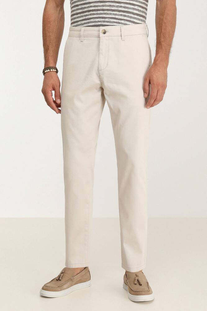 Erkek Dokuma Slim Fit Casual Pamuk Karışımlı Pantolon 10140836 Bej 